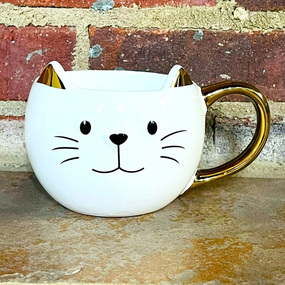 NEW Large Cat Shaped White and Gold Coffee Tea Mug Cup Pet Animal Lover 17 fl oz - Picture 5 of 10